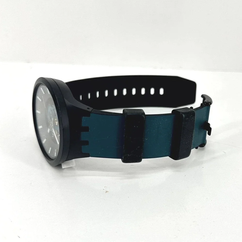 Swatch Watch Big Bold Night Trip Quartz Skeleton Silicone Black Teal SB03B107